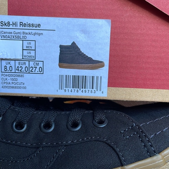 Vans WMNS Unisex Sk8-Mid Reissue Reflective Skate Shoe Canvas Gum Black/Light Gm - Picture 16 of 16